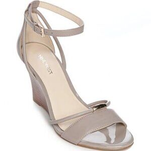 Nine West Nwfaina Beige Leather Ankle Strap 3" Wedge Open Toe Shoes Sandals 8M